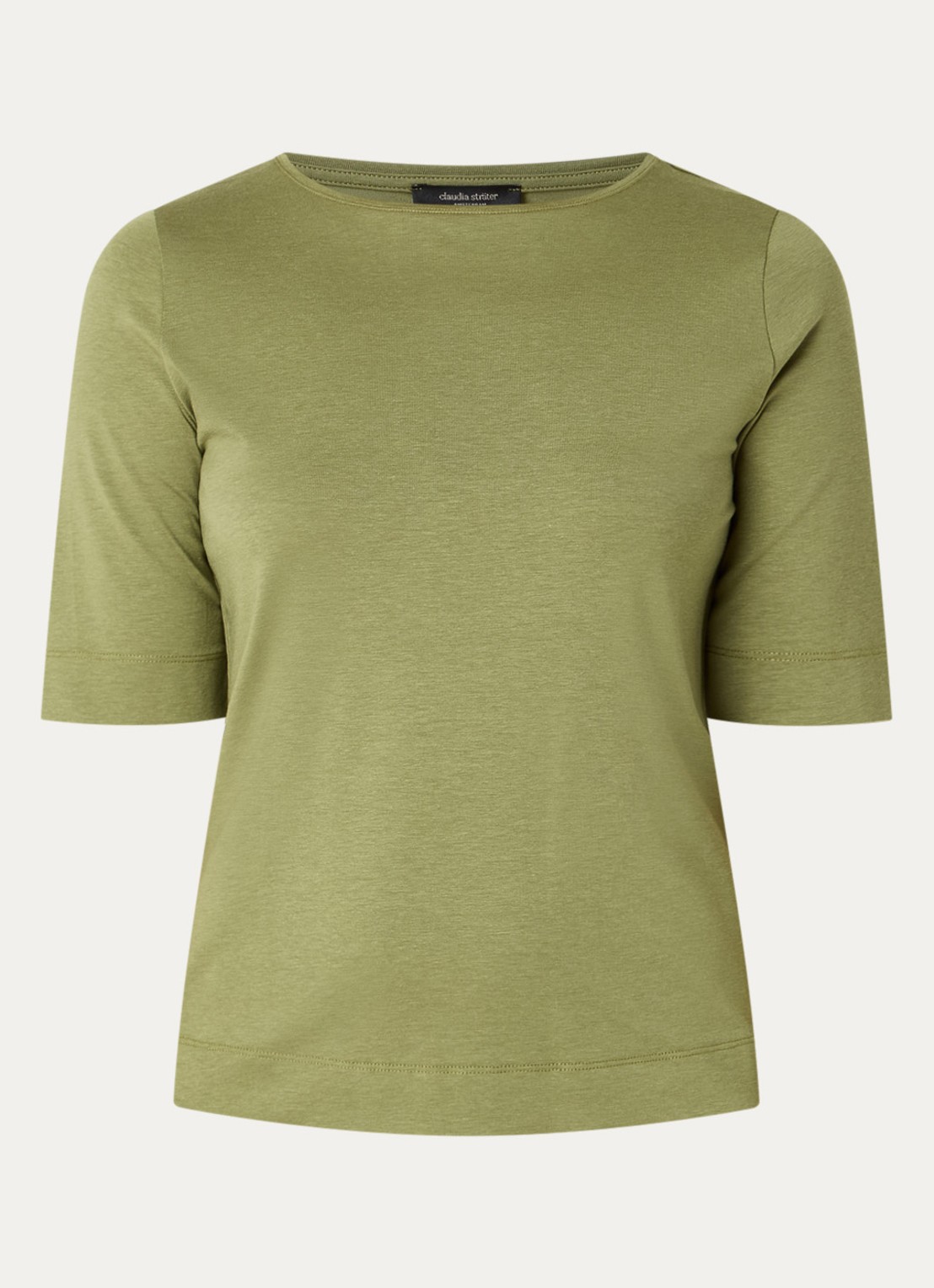 Claudia Sträter T-shirt met boothals - voorkant 2 mosgroen