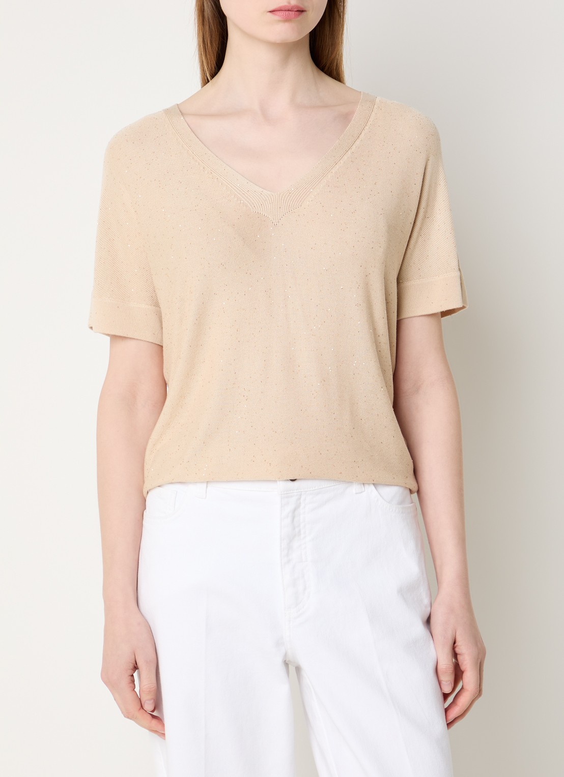 Claudia Sträter T-shirt met pailletten en V-hals - detail 3 grijsmele