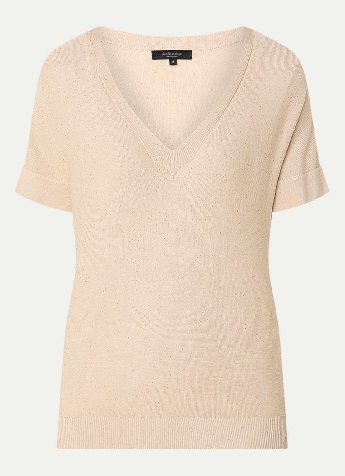 Claudia Sträter T-shirt met pailletten en V-hals - voorkant grijsmele