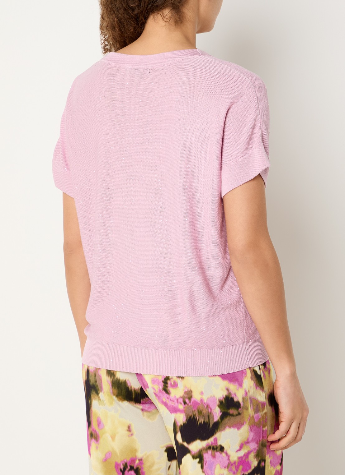 Claudia Sträter T-shirt met pailletten en V-hals - achterkant roze