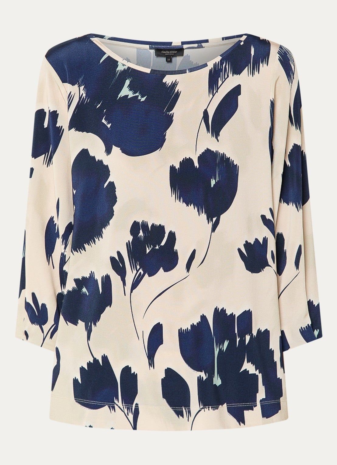 Claudia Sträter Top met bloemenprint en boothals - voorkant 3 donkerblauw