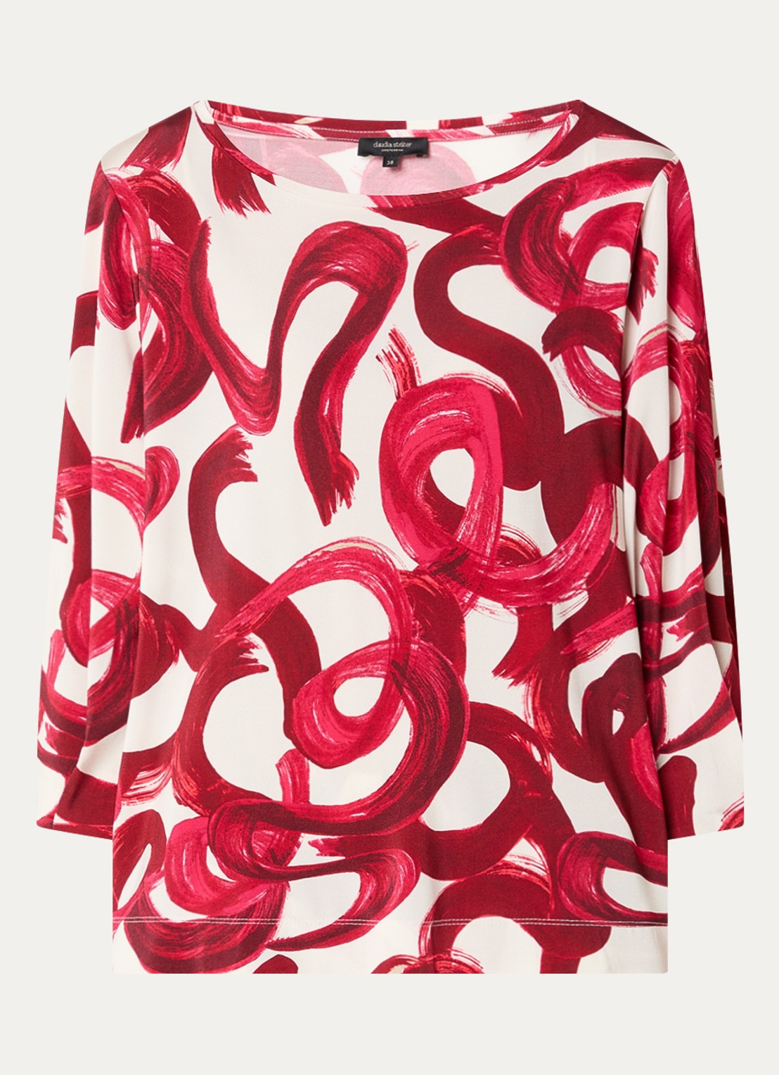 Claudia Sträter Top met boothals en print - voorkant 3 cranberryrood