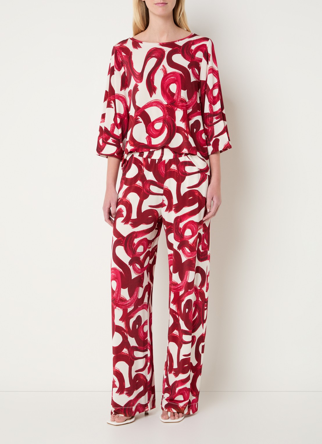 Claudia Sträter Top met boothals en print - voorkant 4 cranberryrood
