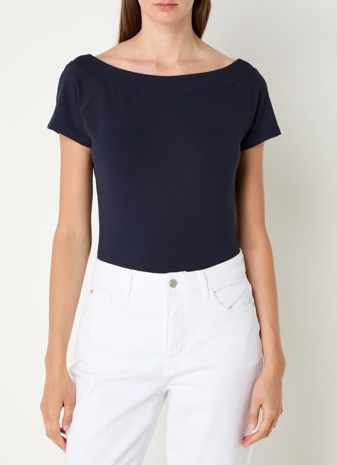 Claudia Sträter Top met boothals en siernaad - detail 4 donkerblauw