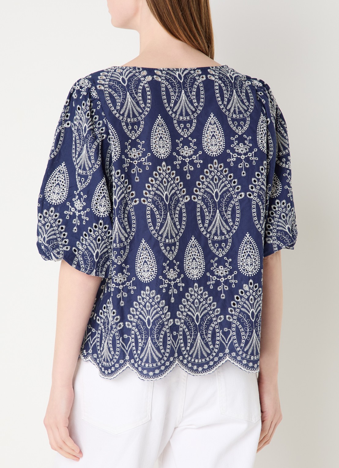 Claudia Sträter Top met broderie en pofmouw - achterkant 3 royalblauw