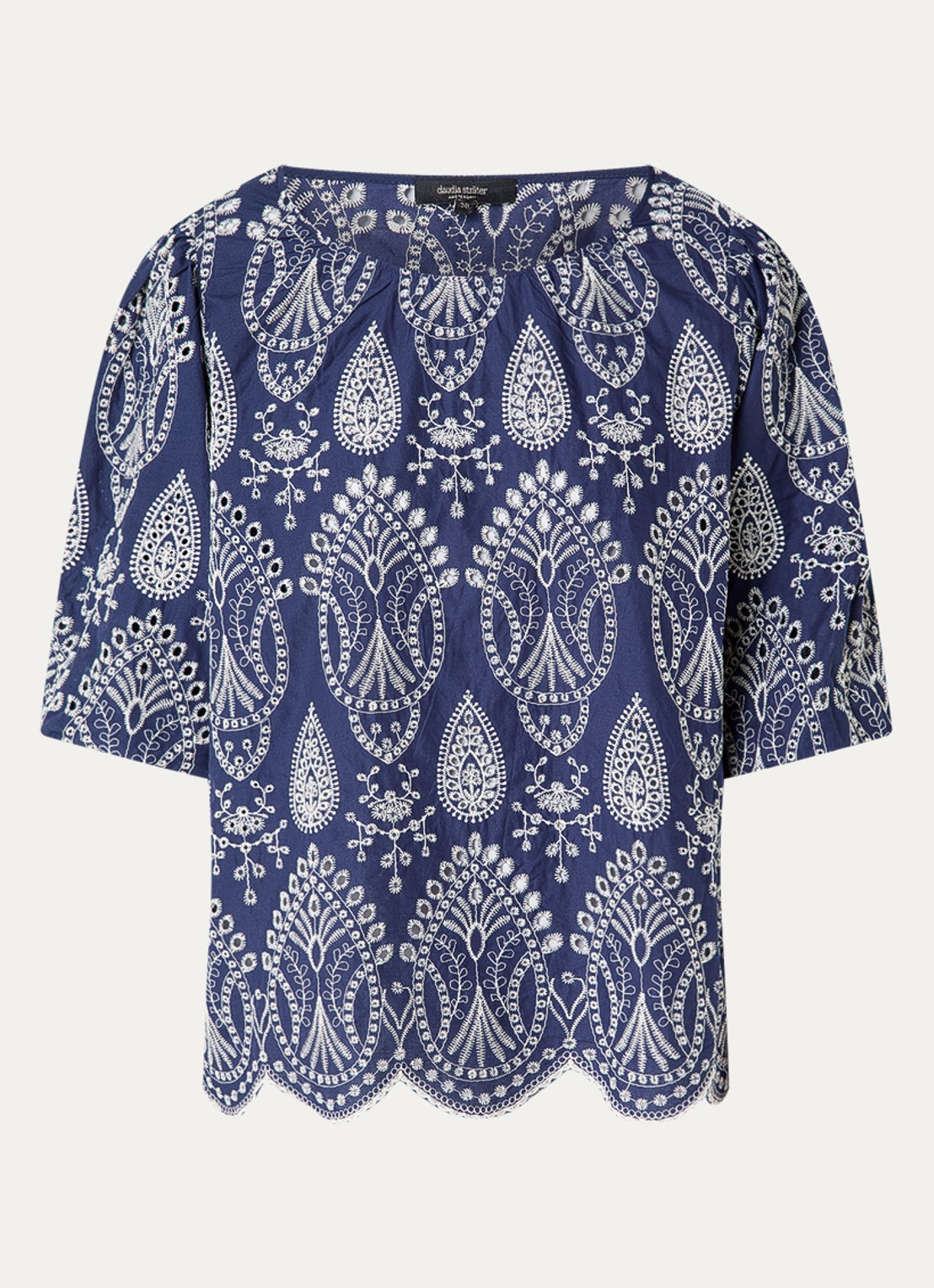 Claudia Sträter Top met broderie en pofmouw - voorkant royalblauw