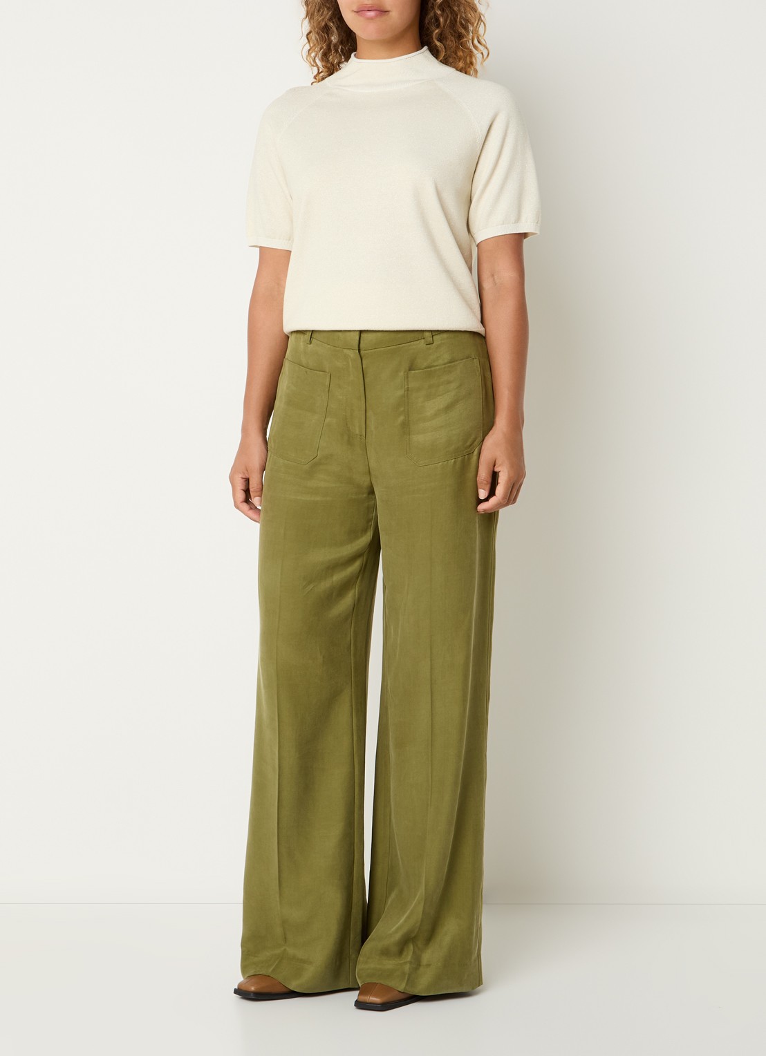 Claudia Sträter Top met metallic finish - voorkant 4 gebroken wit