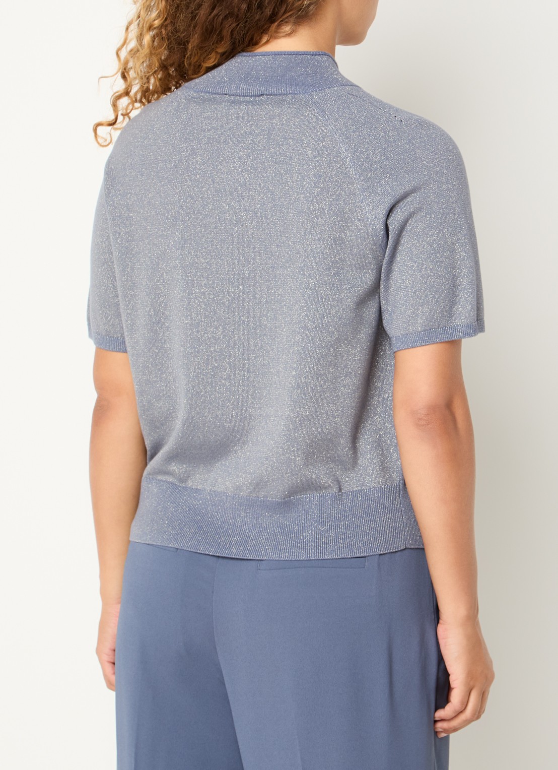 Claudia Sträter Top met metallic finish - achterkant 4 staalblauw