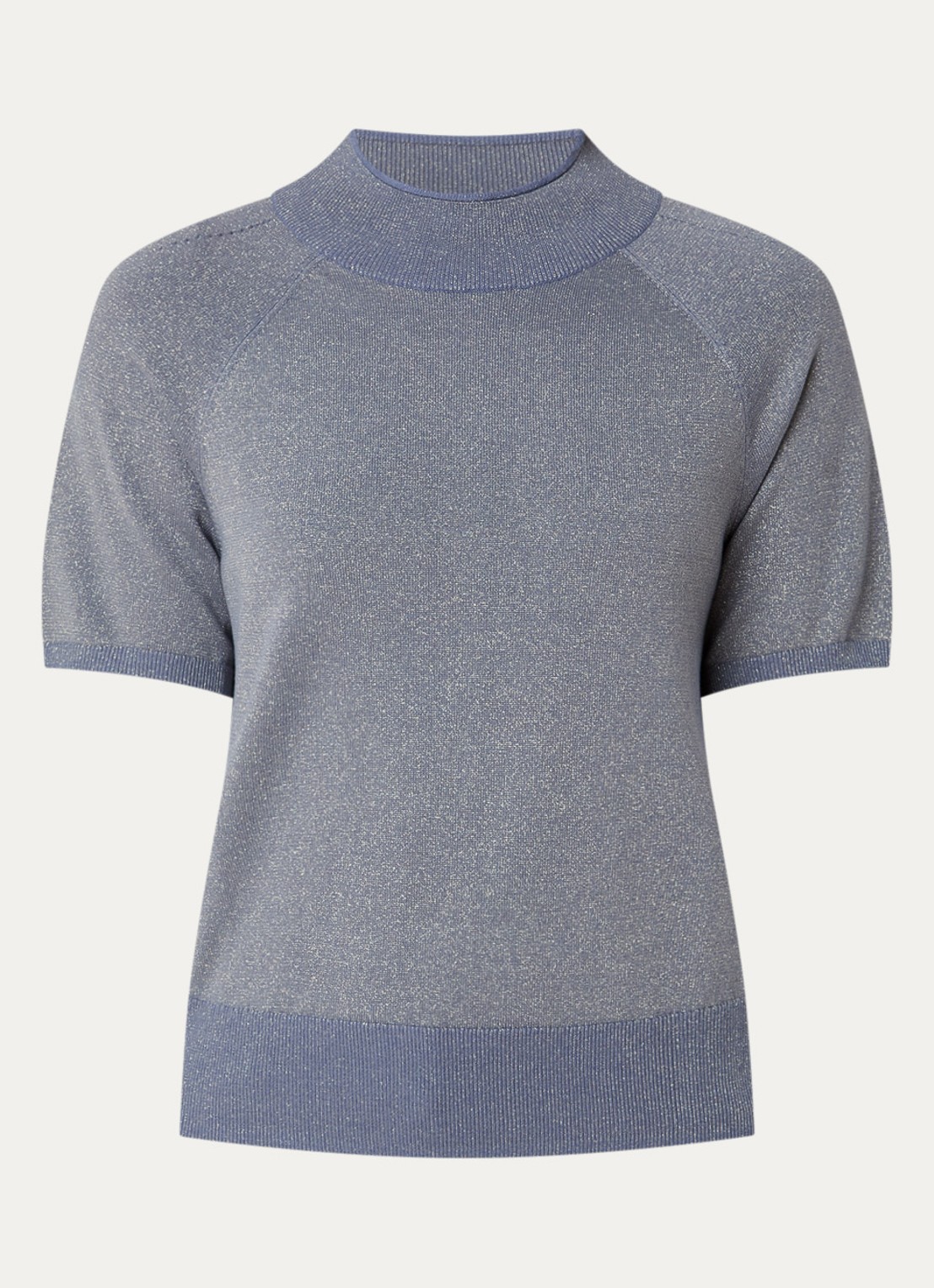 Claudia Sträter Top met metallic finish - voorkant 2 staalblauw