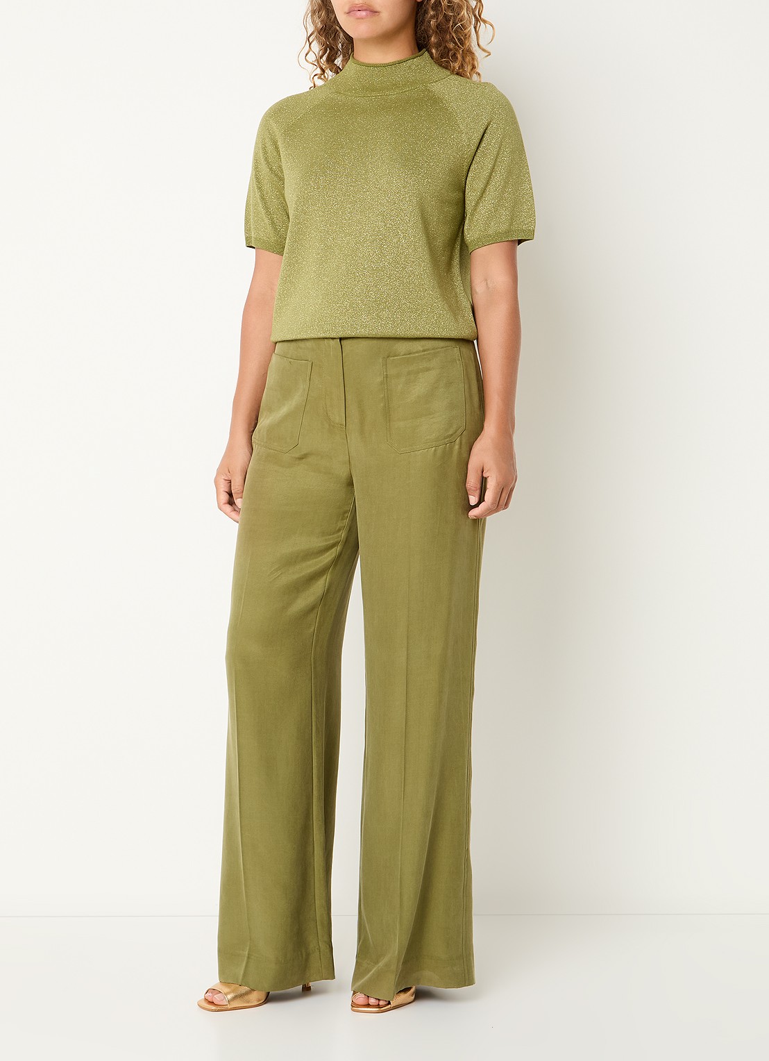 Claudia Sträter Top met metallic finish - voorkant 4 mosgroen