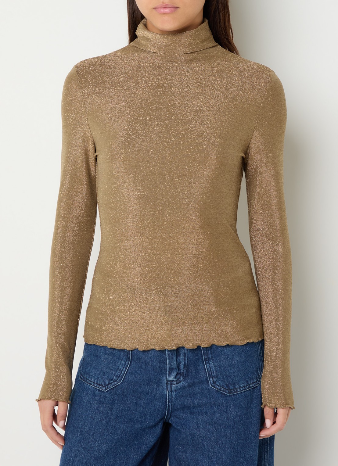 Claudia Sträter Top met opstaande kraag en lurex - detail 2 zand
