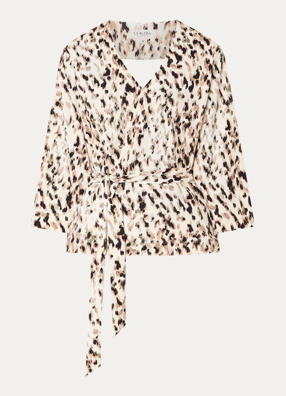 Claudia Sträter Top met print en strikceintuur - voorkant creme