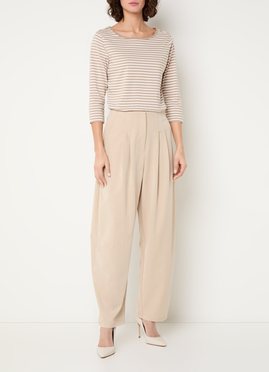 Claudia Sträter Top met streepprint - voorkant 3 khaki