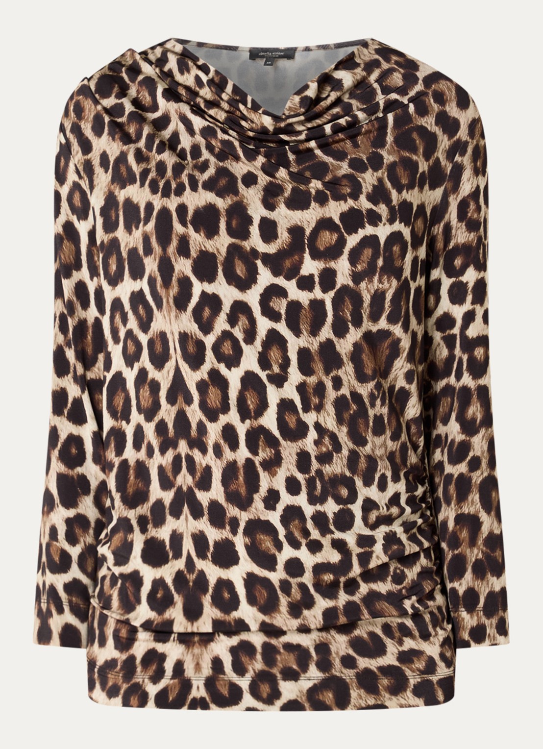 Claudia Sträter Top met watervalhals en panterprint - voorkant 3 camel
