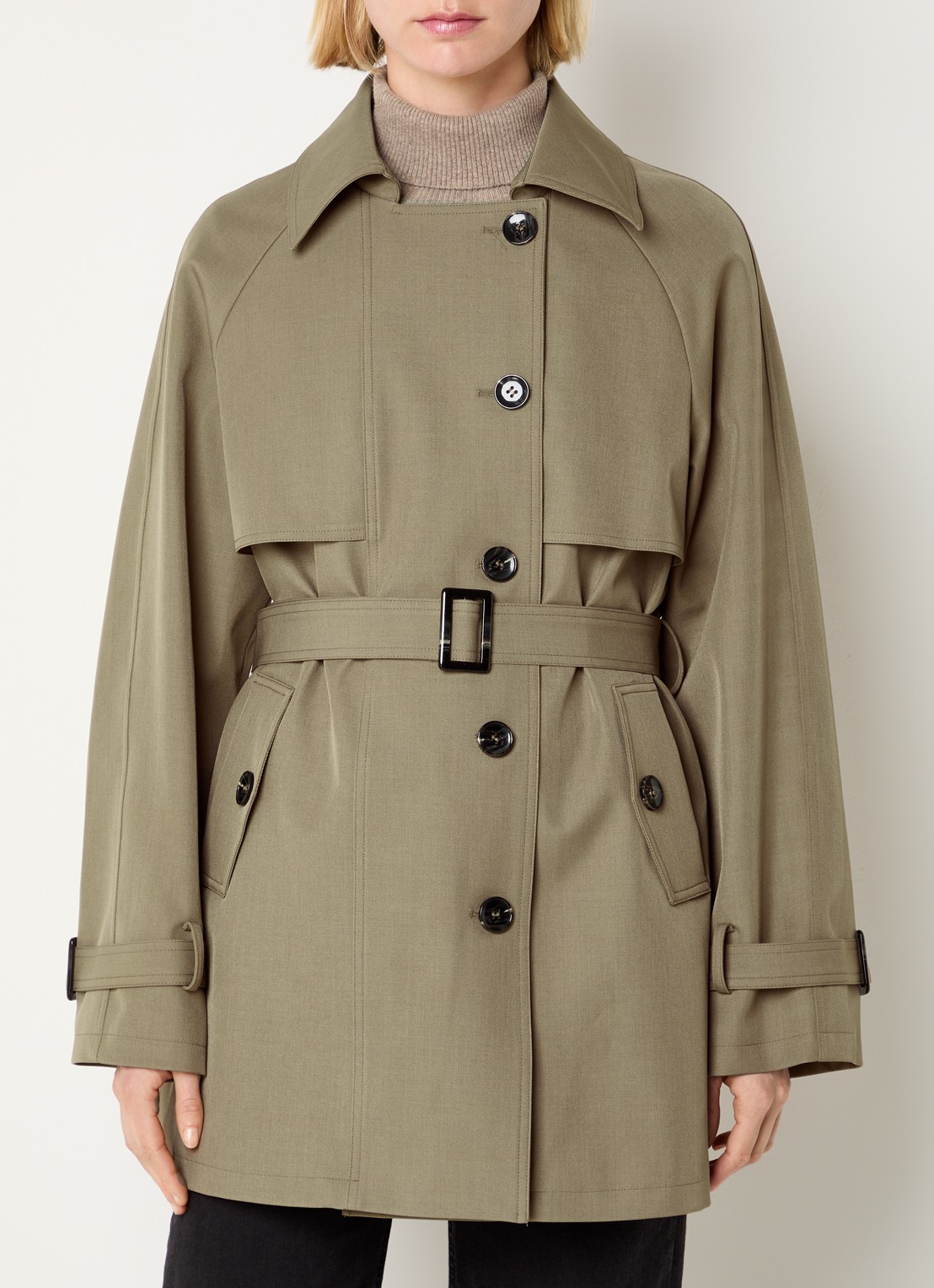 Claudia Sträter Trenchcoat met steekzakken en ceintuur - detail bruin