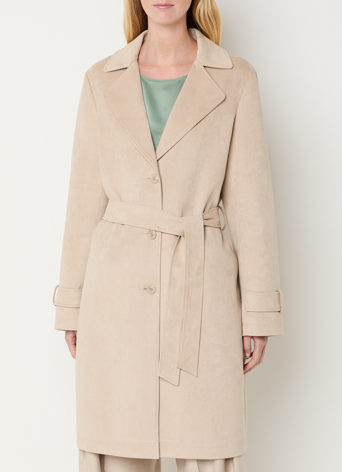 Claudia Sträter Trenchcoat van imitatiesuède met steekzakken - detail 4 beige