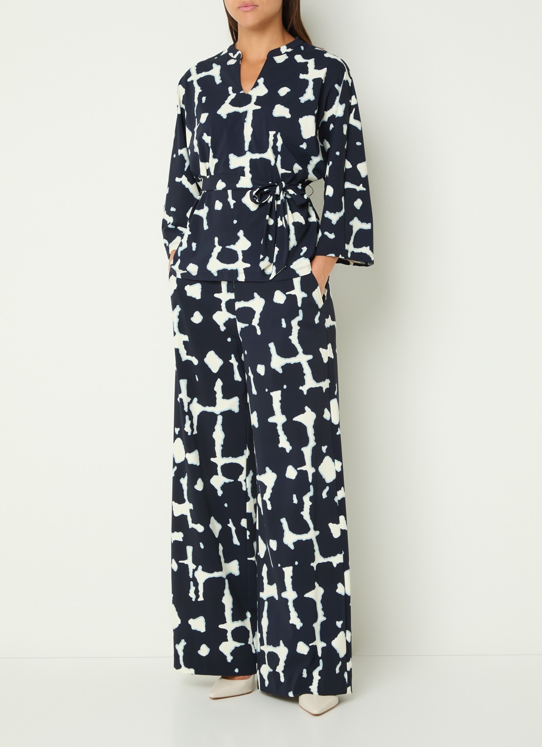 Claudia Sträter Tuniek met strikceintuur en print - voorkant 4 donkerblauw