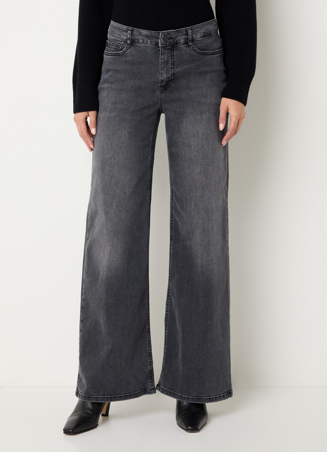 Claudia Sträter Wies mid waist flared jeans met gekleurde wassing - detail 2 donkergrijs