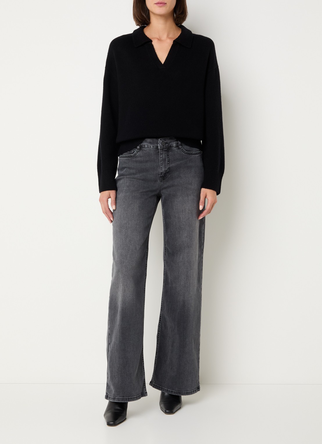 Claudia Sträter Wies mid waist flared jeans met gekleurde wassing - voorkant 5 donkergrijs