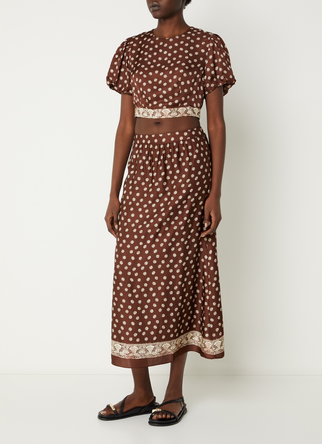 Claudie Pierlot A-lijn midi rok met bloemenprint - voorkant 4 bruin