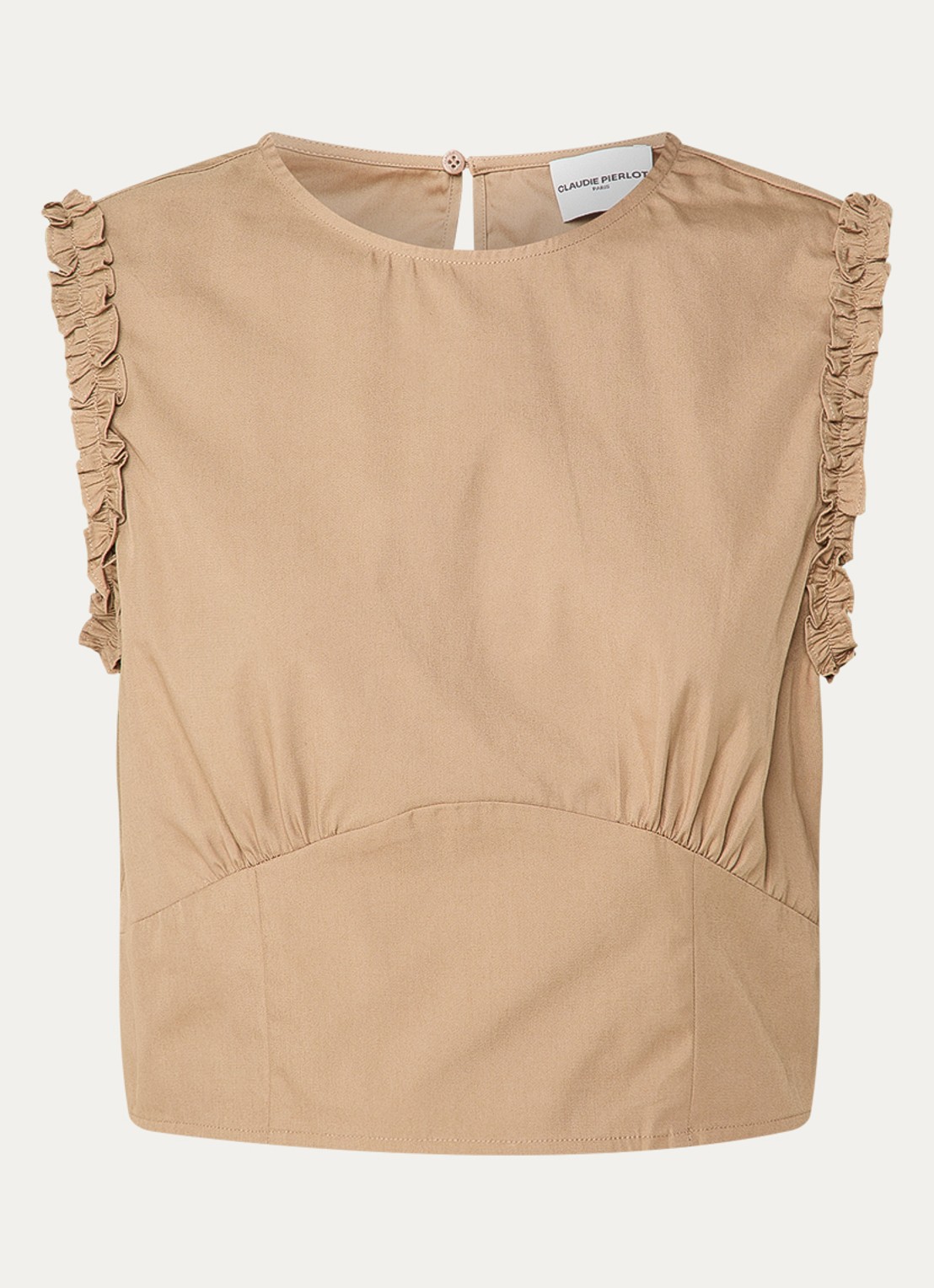 Claudie Pierlot Albina crop top met ruches - voorkant 2 lichtbruin
