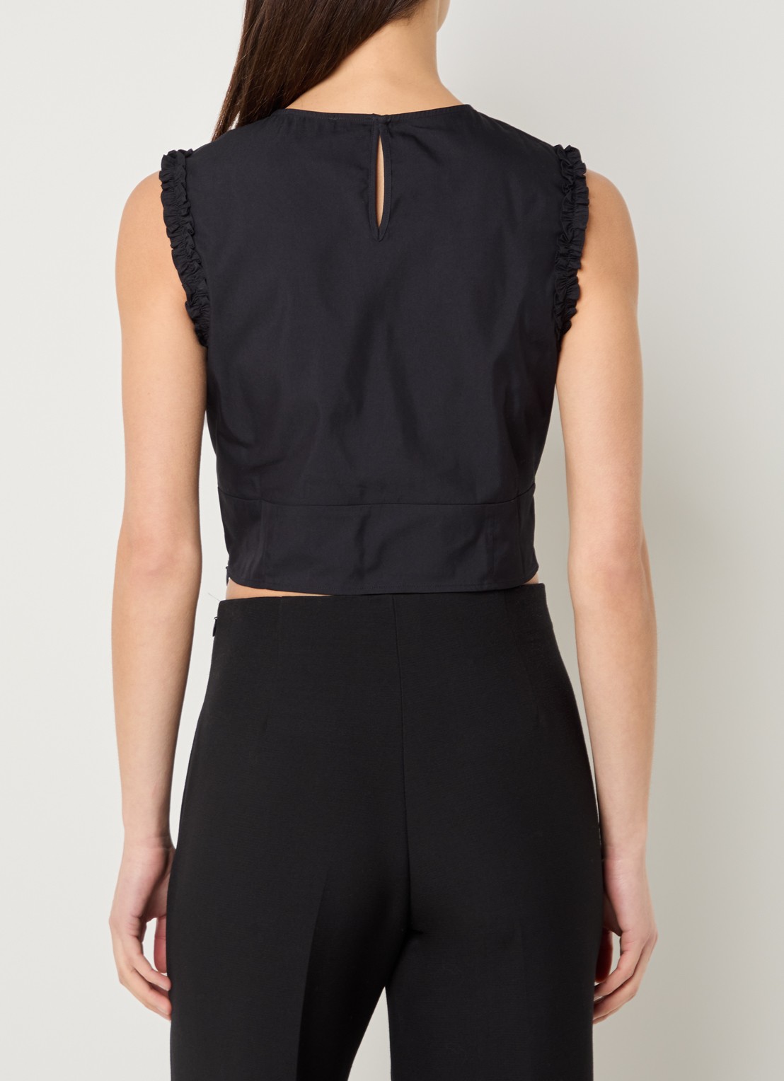Claudie Pierlot Albina crop top met ruches - achterkant 4 donkerblauw