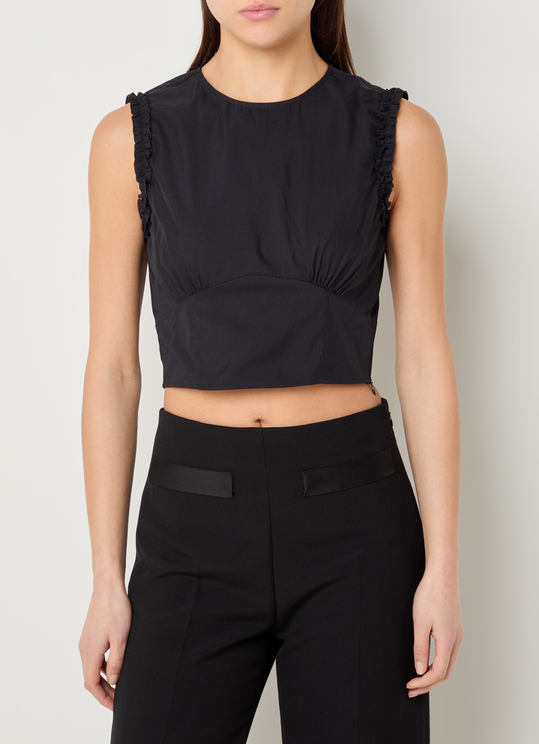 Claudie Pierlot Albina crop top met ruches - detail donkerblauw