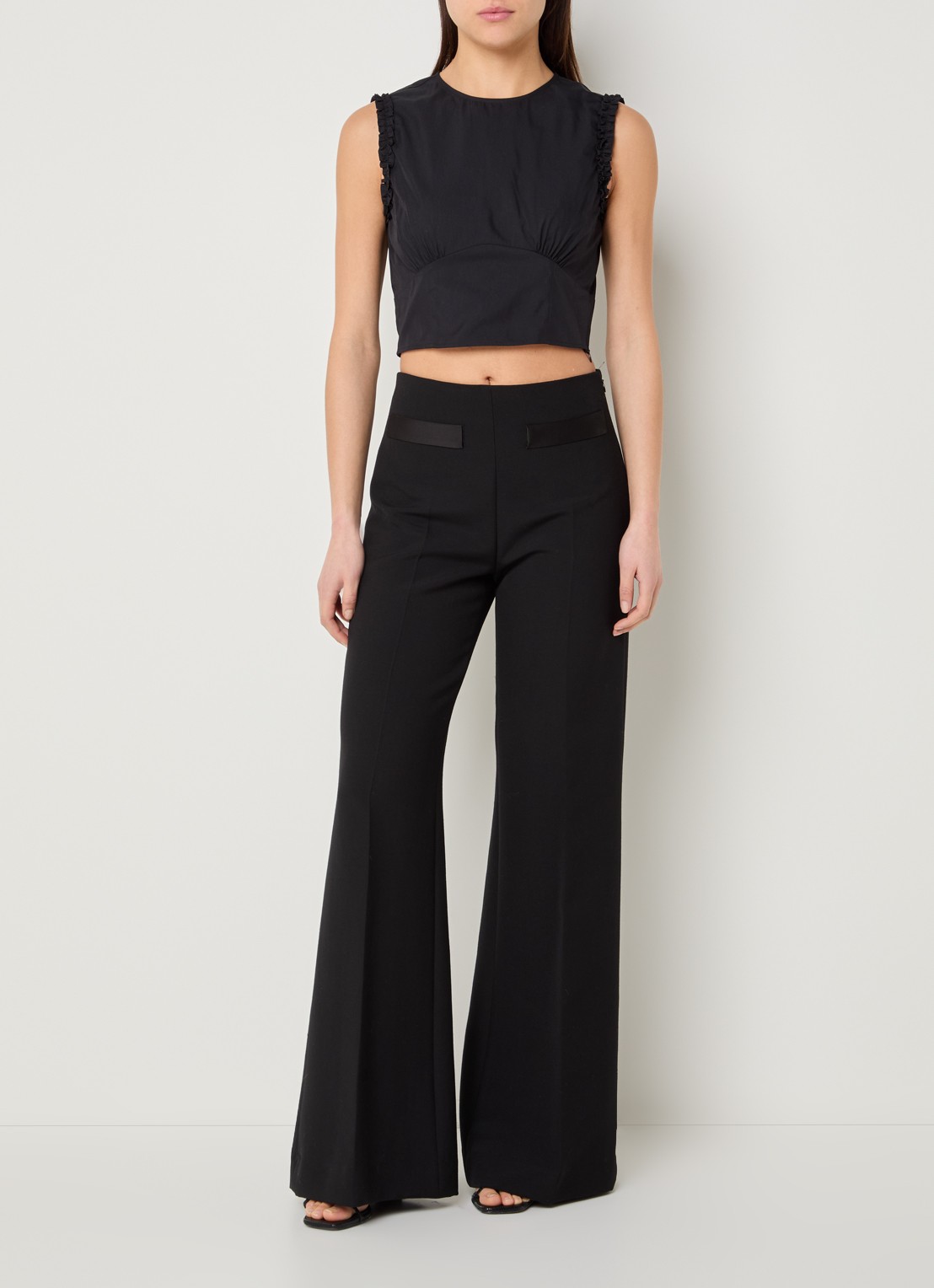 Claudie Pierlot Albina crop top met ruches - voorkant 3 donkerblauw