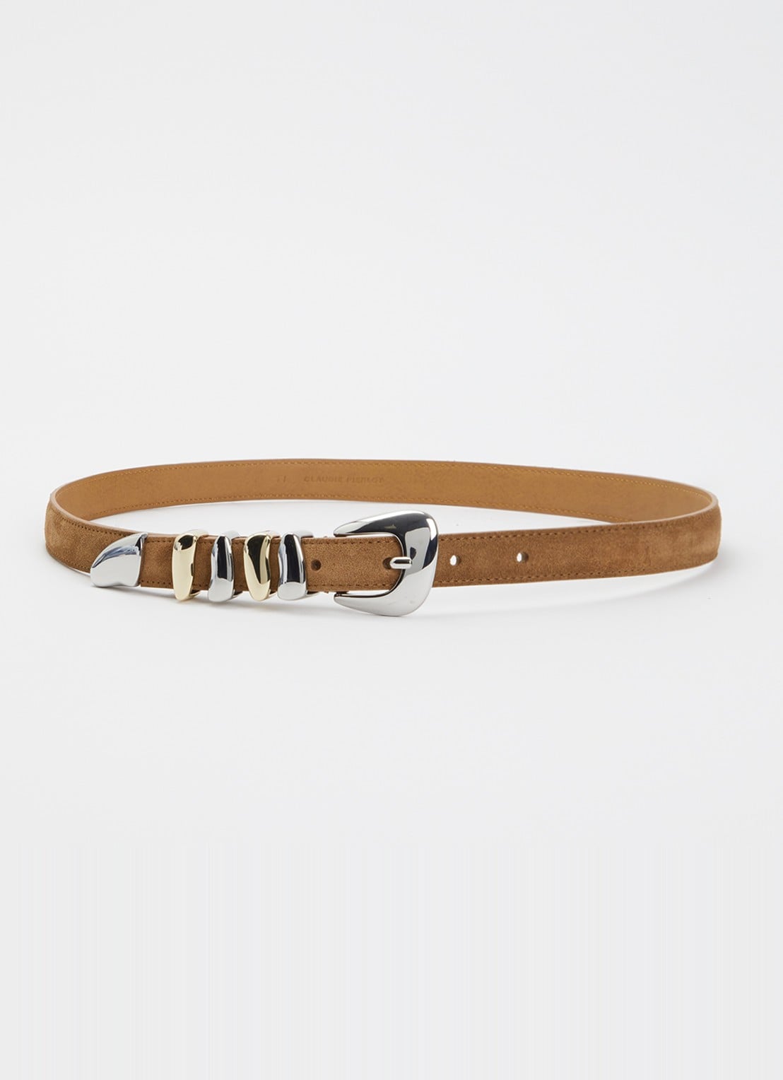 Claudie Pierlot Ambroise riem van kalfssuède - voorkant 2 camel