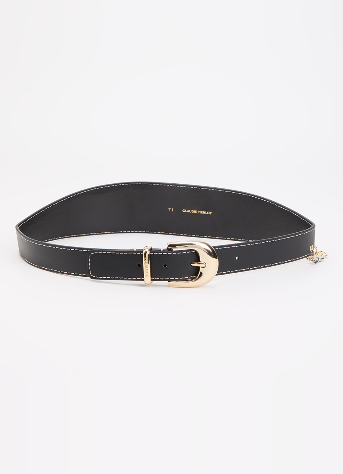 Claudie Pierlot Angele riem van kalfsleer - voorkant 2 zwart