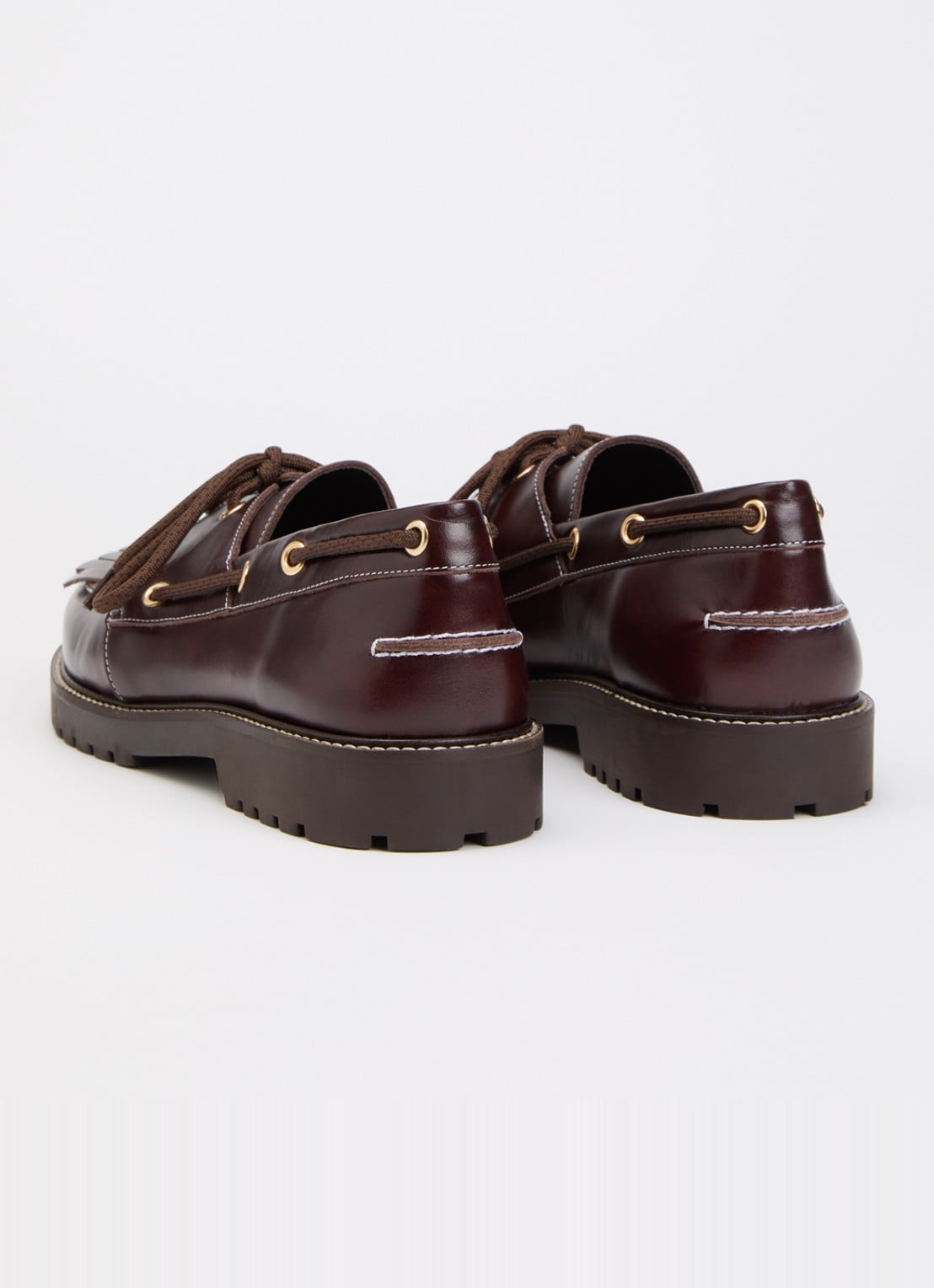 Claudie Pierlot Audrey bootschoen van leer met franjes - achterkant 4 chocoladebruin