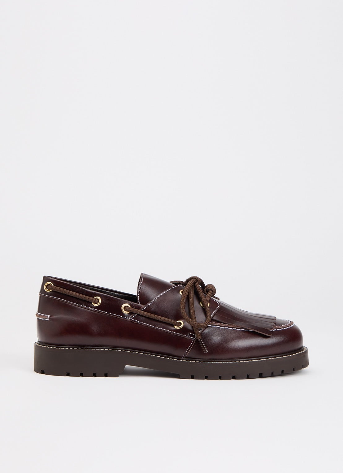 Claudie Pierlot Audrey bootschoen van leer met franjes - voorkant 5 chocoladebruin