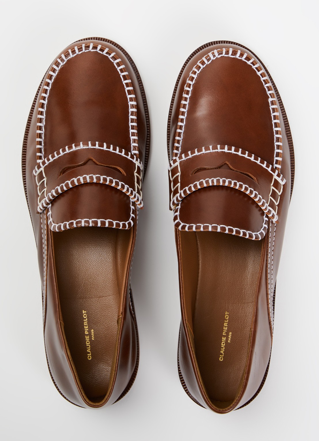 Claudie Pierlot Audy loafer van kalfsleer  - detail 4 kastanjebruin