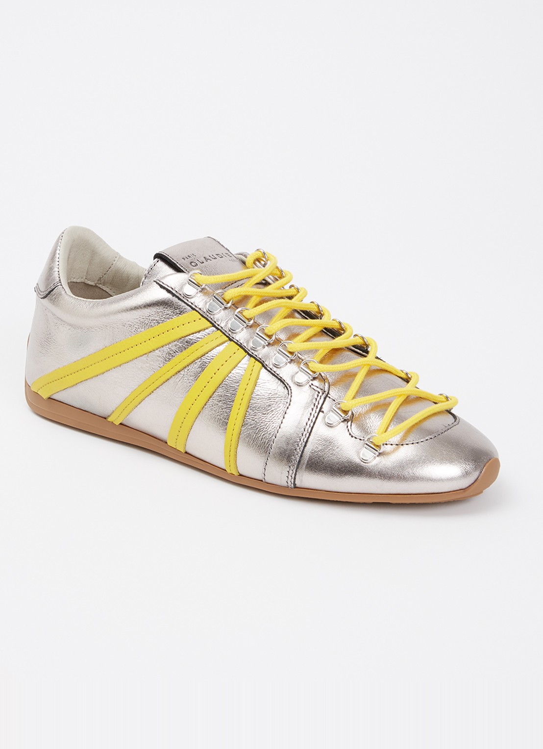 Claudie Pierlot Aureli sneaker van leer met metallic finish - voorkant 6 zilver