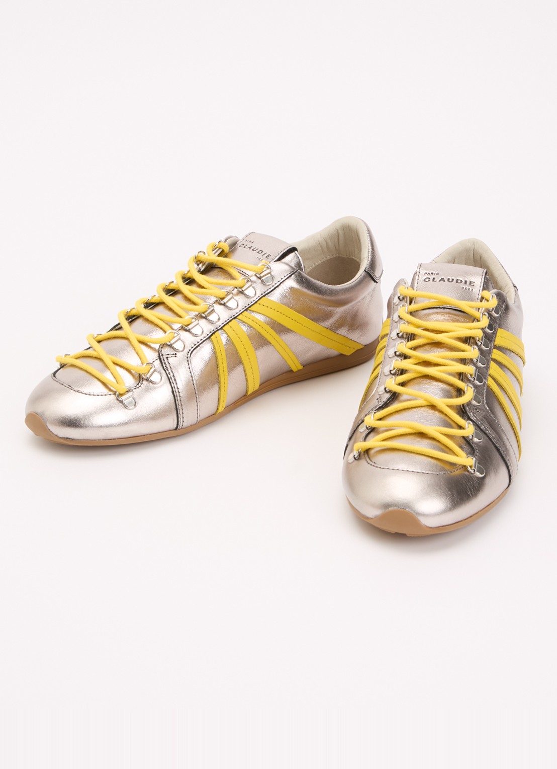 Claudie Pierlot Aureli sneaker van leer met metallic finish - detail 4 zilver