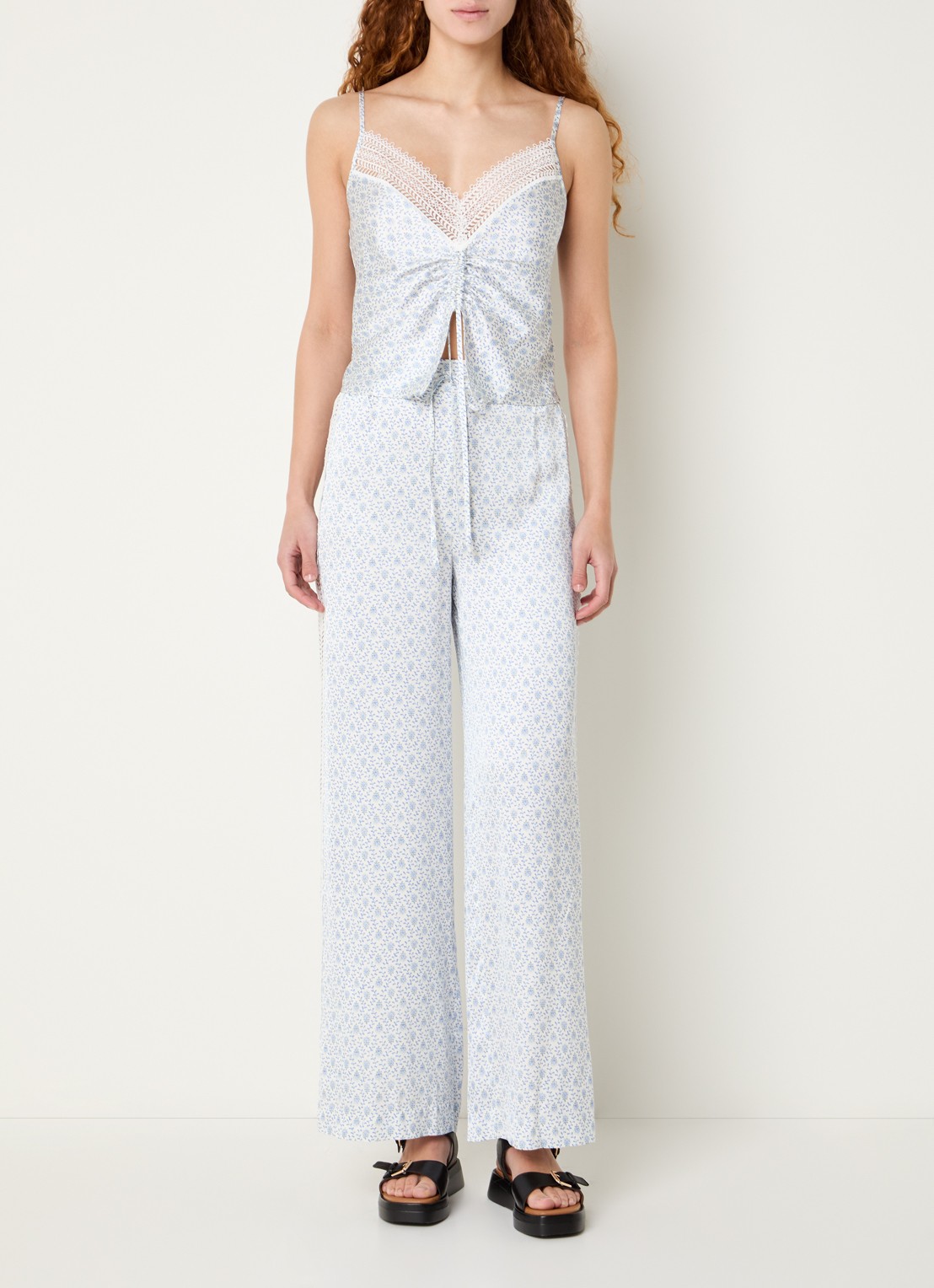 Claudie Pierlot Bambi tanktop met print en plooidetail - voorkant 3 blauw