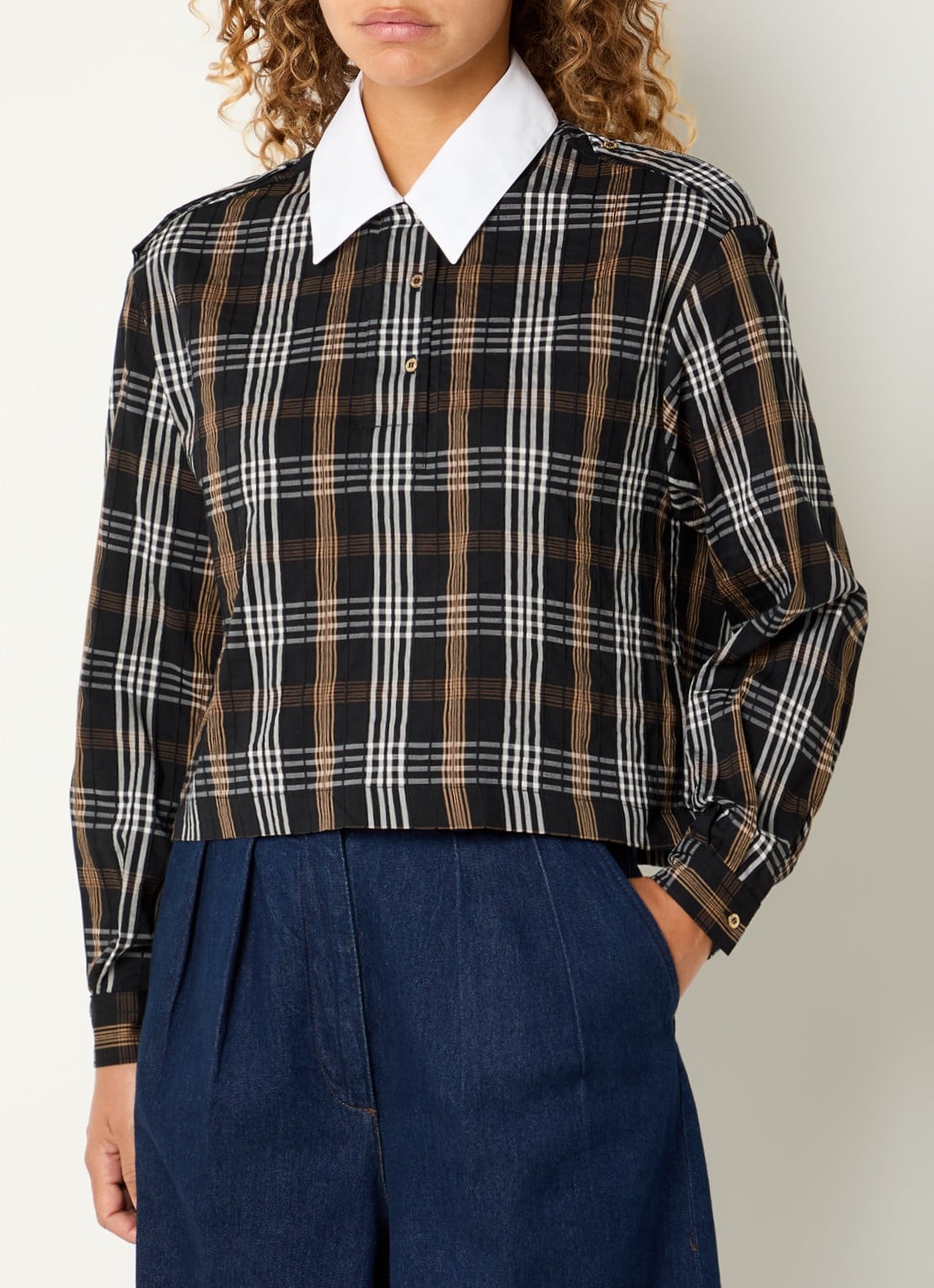 Claudie Pierlot Barbara top met ruitdessin - detail 2 zwart