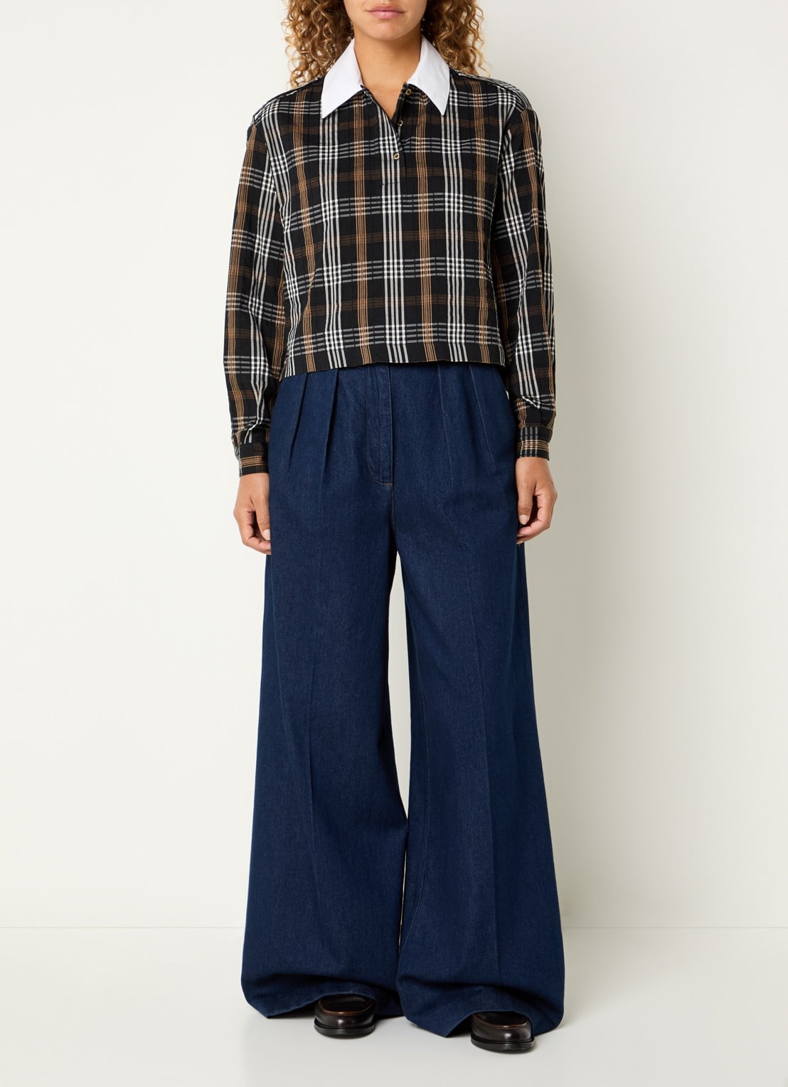 Claudie Pierlot Barbara top met ruitdessin - voorkant 4 zwart