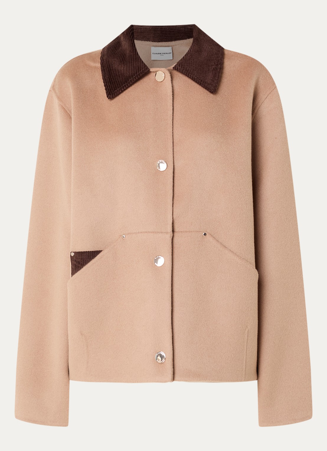 Claudie Pierlot Barn jack in wolblend met opgestikte zakken - voorkant 2 camel