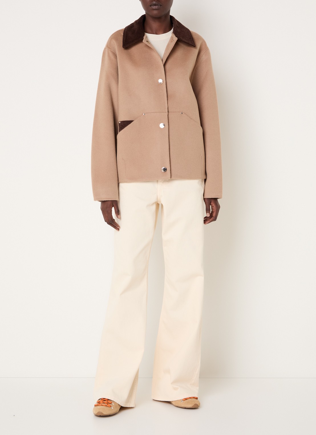 Claudie Pierlot Barn jack in wolblend met opgestikte zakken - voorkant 3 camel