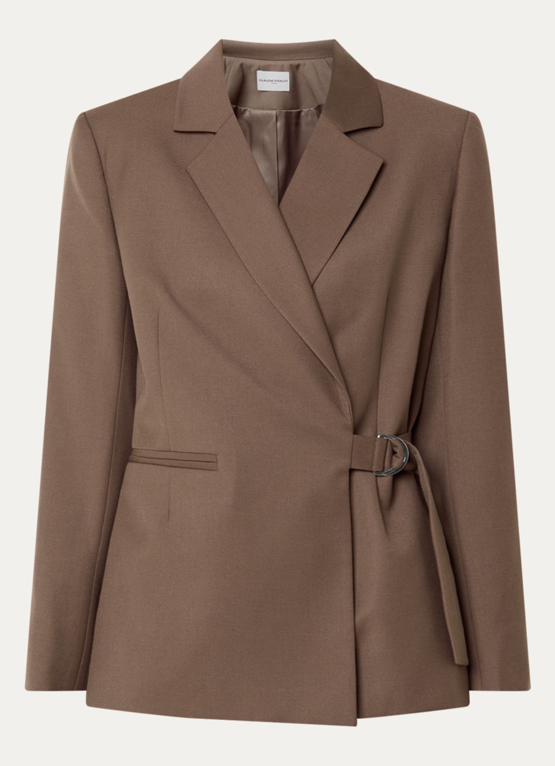 Claudie Pierlot Blazer in wolblend met ceintuur - voorkant 3 lichtbruin