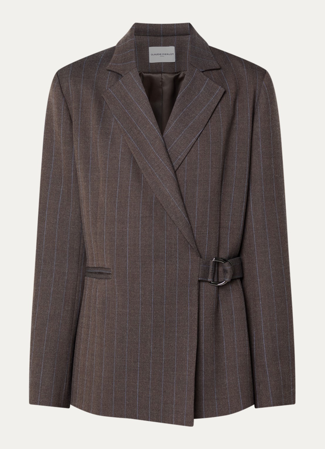 Claudie Pierlot Blazer in wolblend met paspelzakken - voorkant 2 chocoladebruin