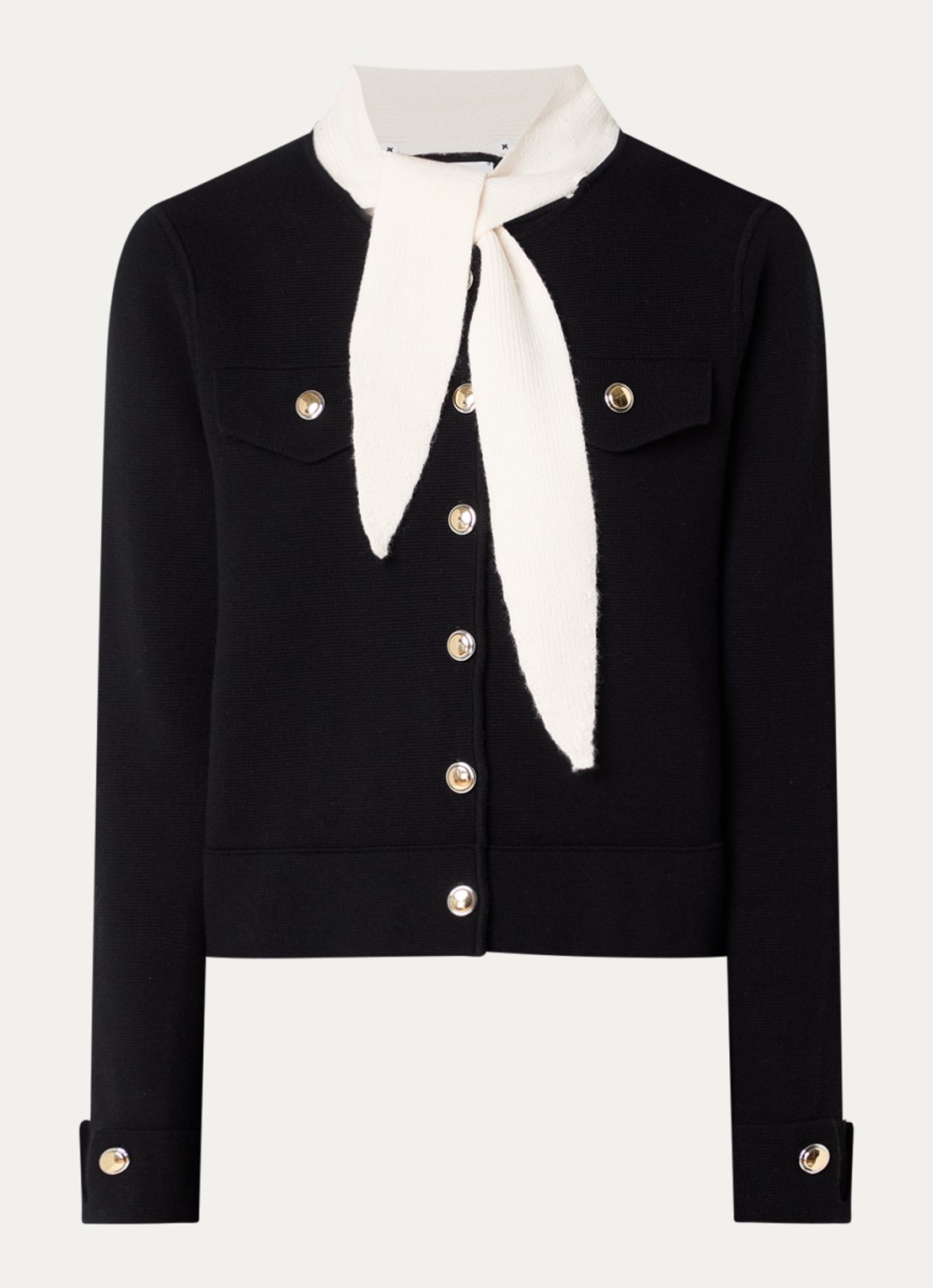 Claudie Pierlot Blazer in wolblend met sjaalkraag - voorkant 3 zwart