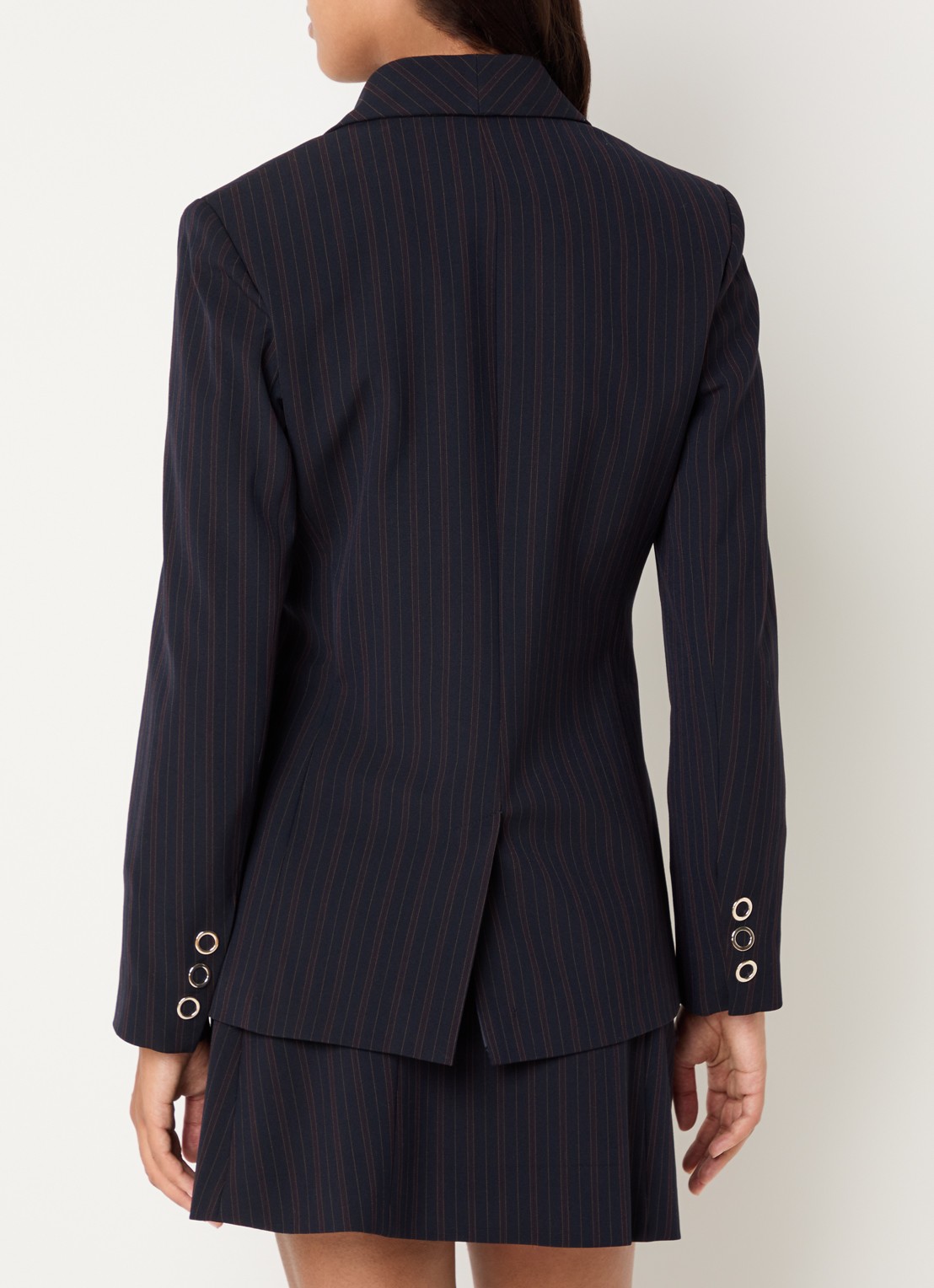 Claudie Pierlot Blazer met paspelzak en streepprint - achterkant donkerblauw