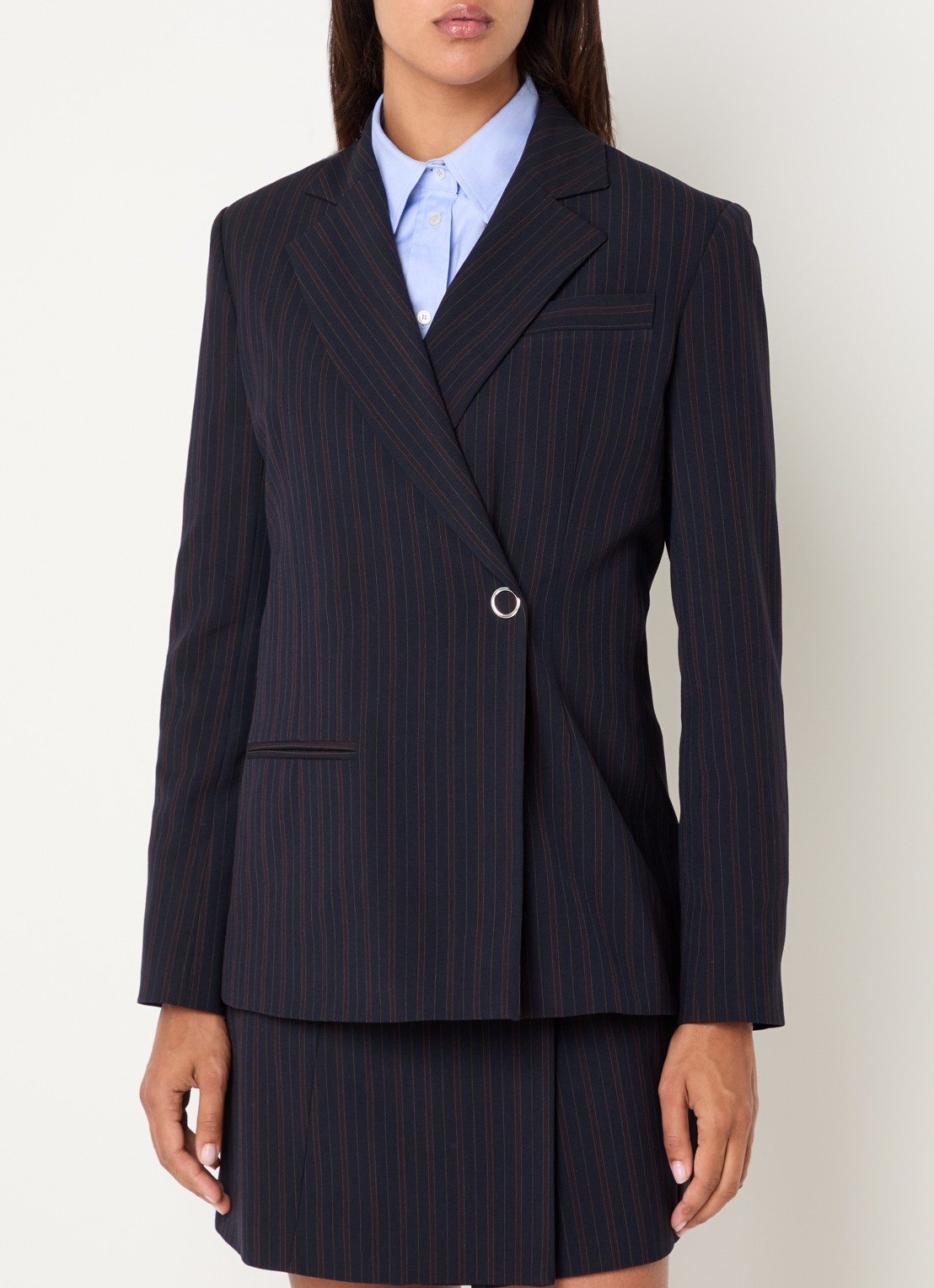 Claudie Pierlot Blazer met paspelzak en streepprint - detail 2 donkerblauw