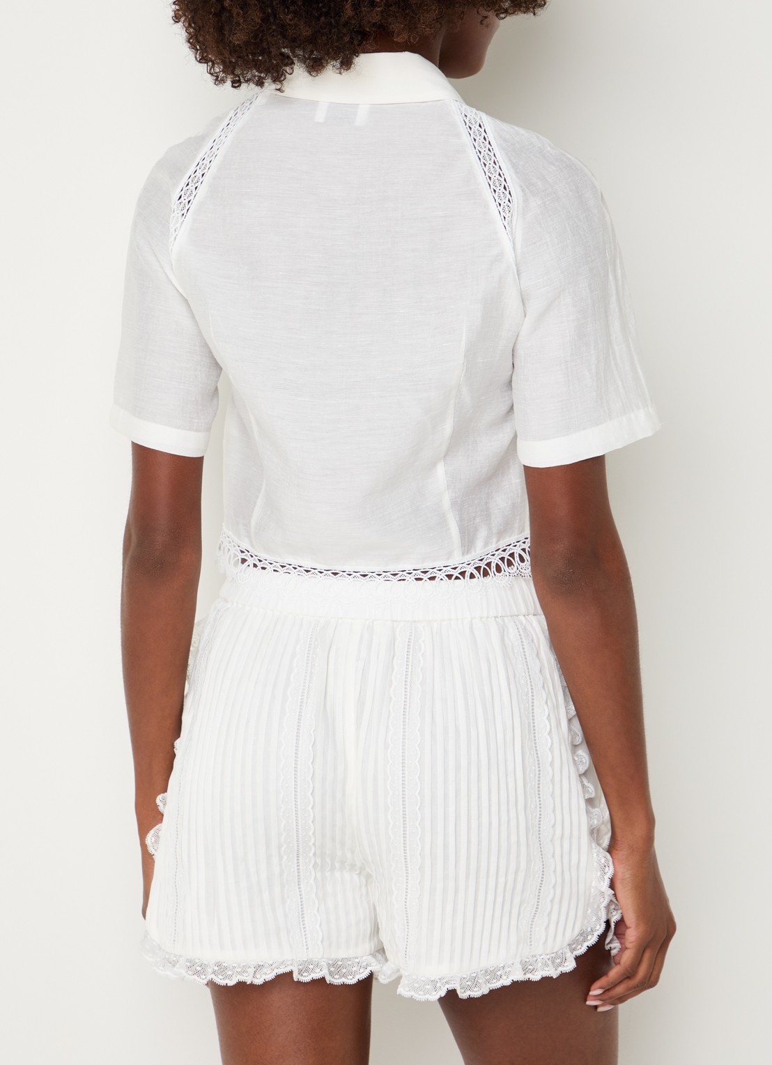 Claudie Pierlot Blouse in linnenblend met broderie - achterkant 3 gebroken wit
