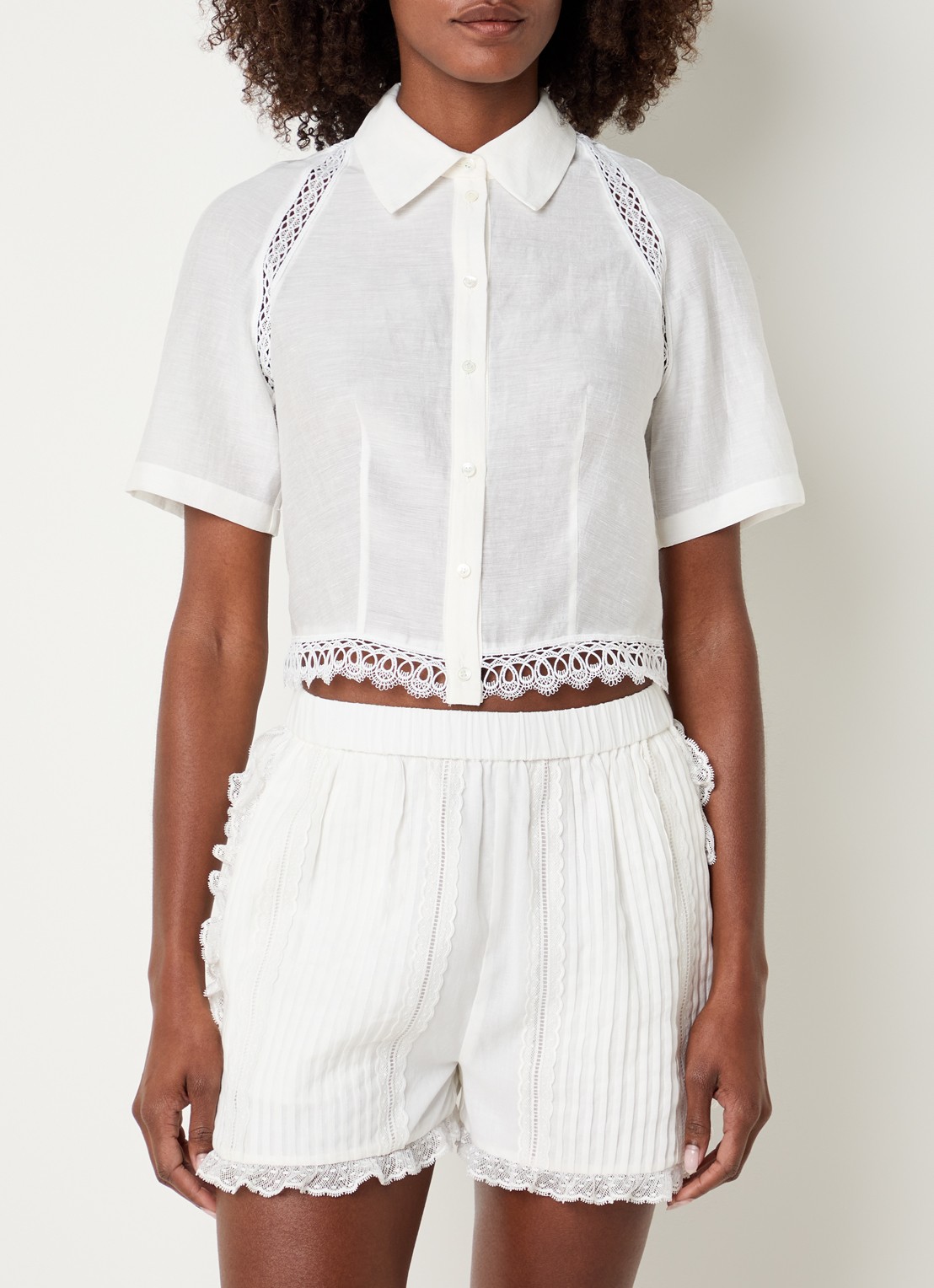Claudie Pierlot Blouse in linnenblend met broderie - detail 4 gebroken wit