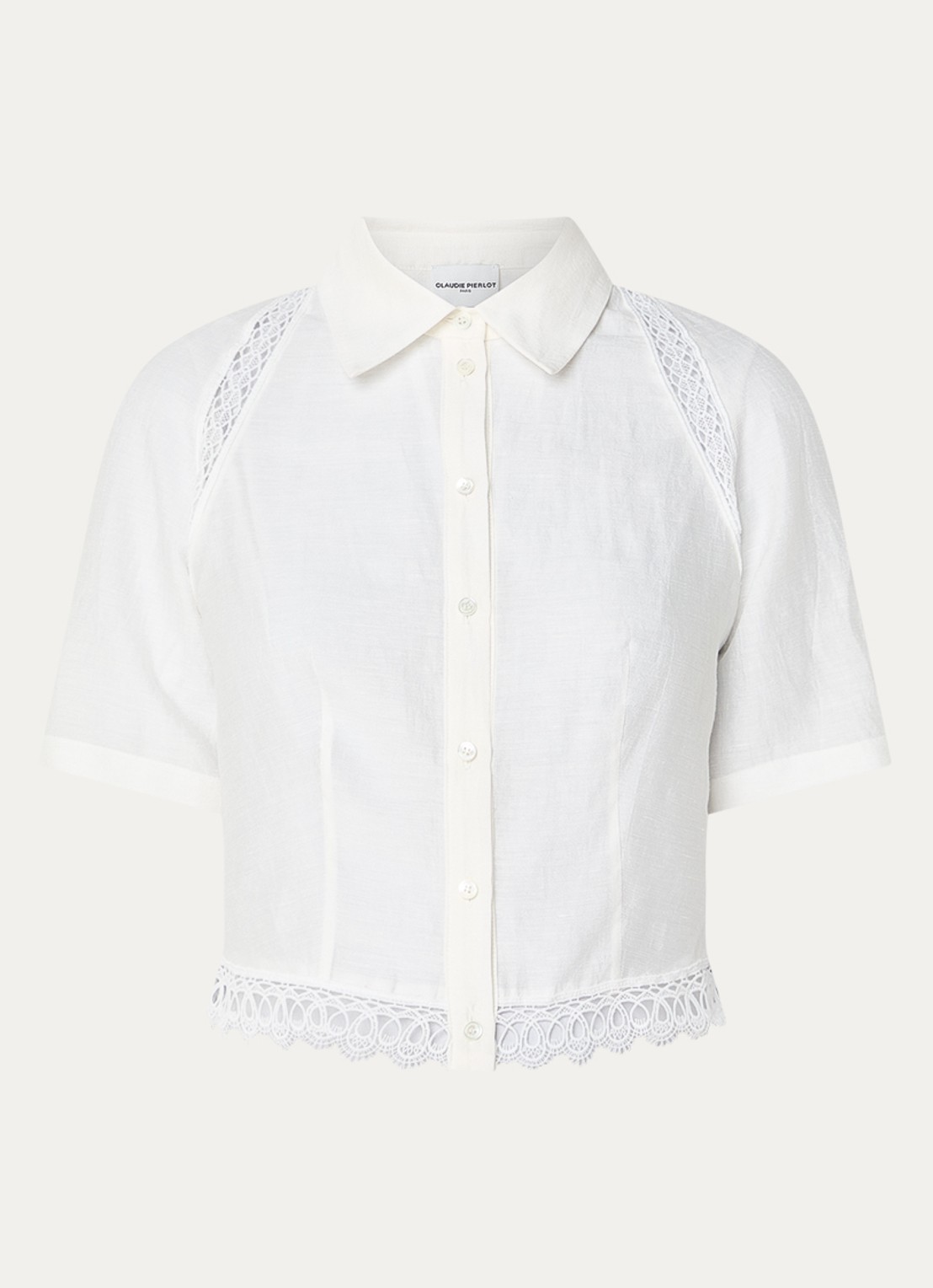 Claudie Pierlot Blouse in linnenblend met broderie - voorkant gebroken wit