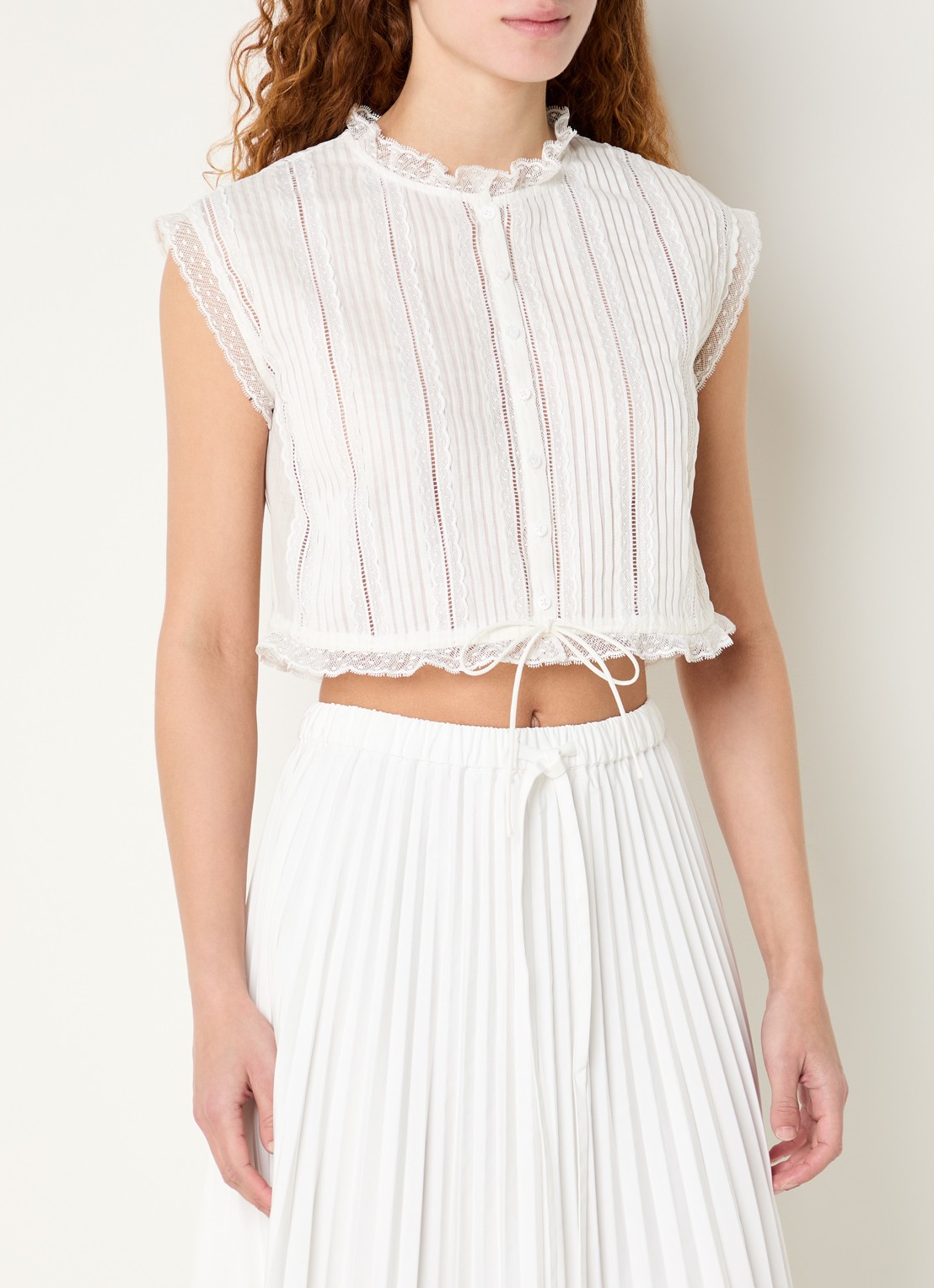 Claudie Pierlot Blouse met broderie en opstaande kraag - detail 4 gebroken wit