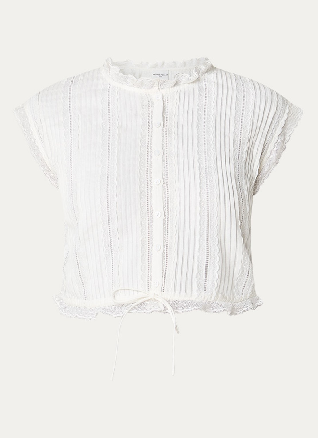 Claudie Pierlot Blouse met broderie en opstaande kraag - voorkant 2 gebroken wit